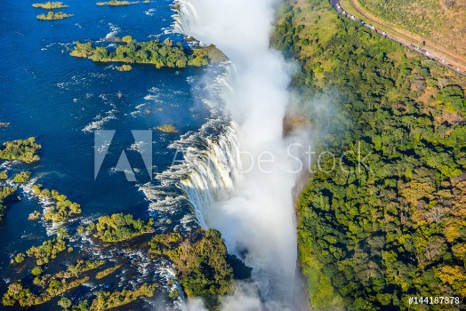 Picture of Bird eye view of the Victoria falls waterfall on Zambezi river
